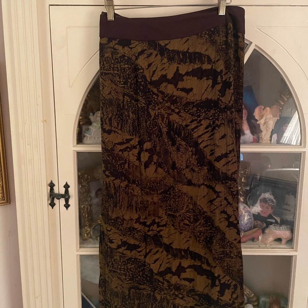 Norton McNaughton Black and Brown Ruched Maxi Pencil Skirt